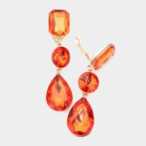 Elegant Gold and Orange Drop Clip- On Earrings